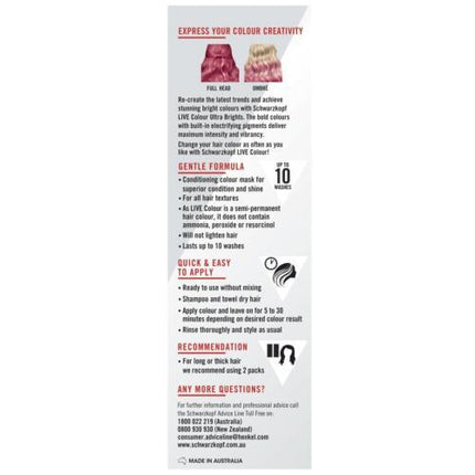 Schwarzkopf Live Colour Ultra Brights Watermelon Burst 75ml - OhYouLuckyDuck.com.au