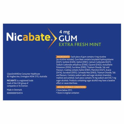 Nicabate Extra Fresh Mint Gum 4mg 30 Pack - OhYouLuckyDuck.com.au