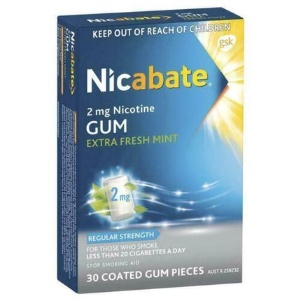 Nicabate 2mg Extra Fresh Mint Gum 30 Pieces - OhYouLuckyDuck.com.au