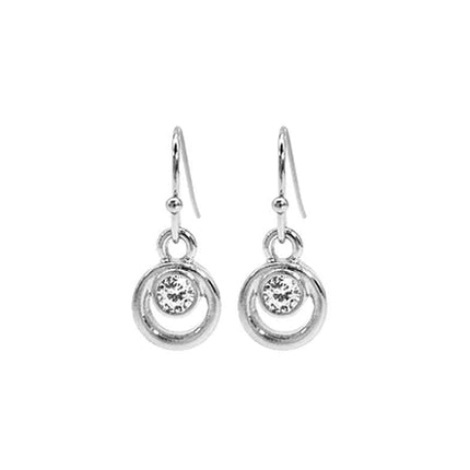 Ear Sense F406 Silver Small Open Circle With Crystal On A French Hook