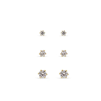 Earsense Gold Cubic Zirconia Trio 4,5,6mm Studs