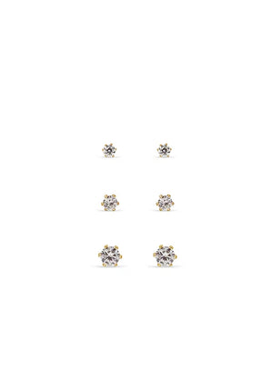 Earsense Gold Cubic Zirconia Trio 4,5,6mm Studs