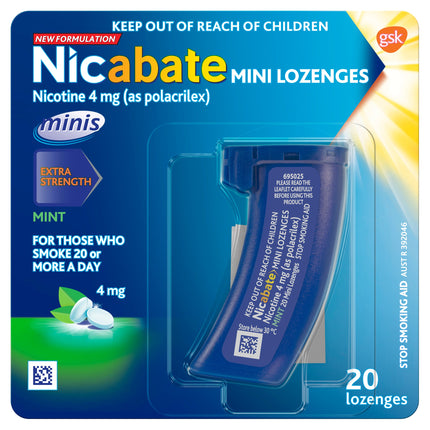 Nicabate Mini Lozenge Stop Smoking Nicotine 4MG Extra Strength Mint 20 Pack