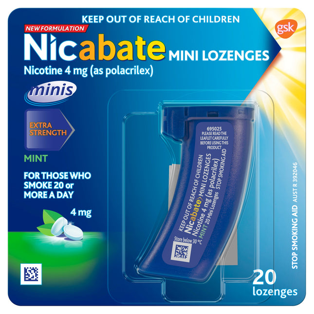 Nicabate Mini Lozenge Stop Smoking Nicotine 4MG Extra Strength Mint 20 Pack