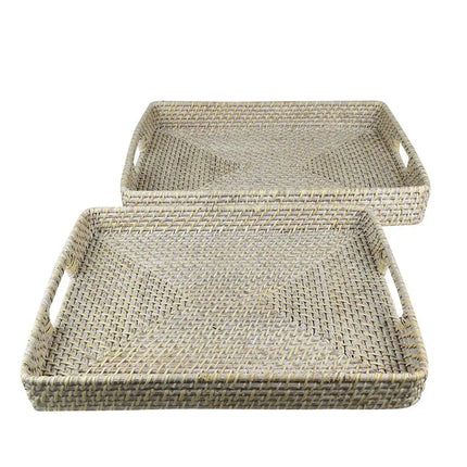 Hub Living Bay Set 2 Rattan Rect Tray White 42x52cm