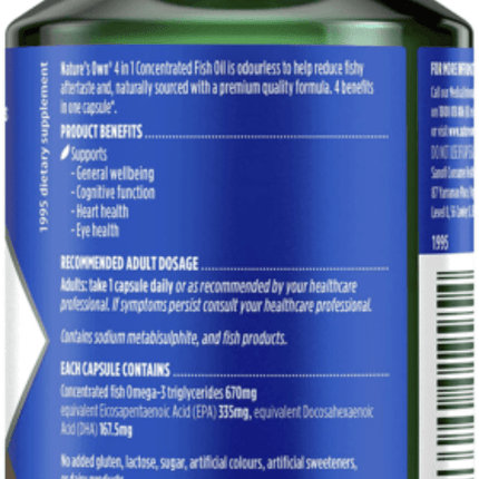 Natures Own 4 In 1 Concentrated Fish Oil Odourless 90 Capsules - OhYouLuckyDuck.com.au