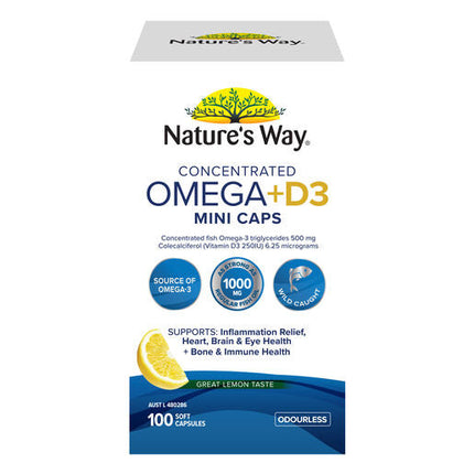 Natures Way Concentrated Omega Plus D3 Mini 100 Caps 100 Soft Capsules