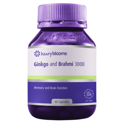 Henry Blooms Ginkgo and Brahmi 3000 60 Capsules - OhYouLuckyDuck.com.au
