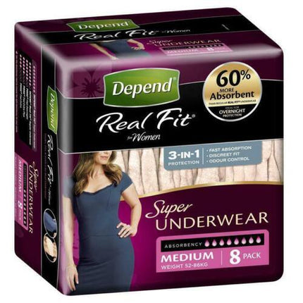 Depend Real Fit For Women Super Underwear Medium 8 Pack - OhYouLuckyDuck.com.au