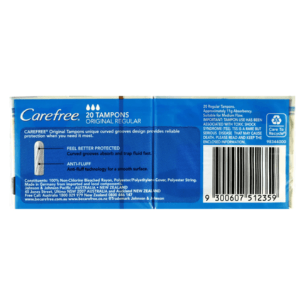 Carefree Tampon Regular 20 Pack - OhYouLuckyDuck.com.au