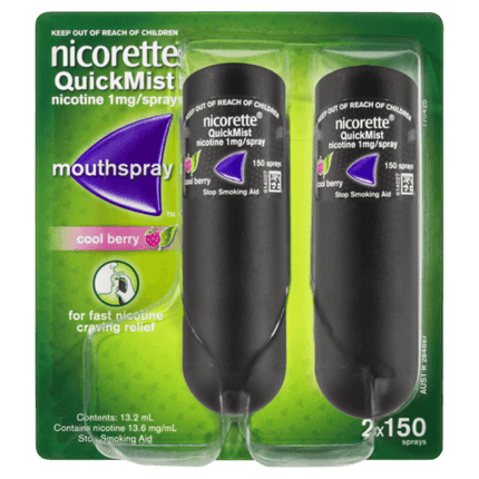 Nicorette QuickMist SmartTrack Nicotine Cool Berry Mouthspray Duo Pack 2 X 150 Sprays - OhYouLuckyDuck.com.au