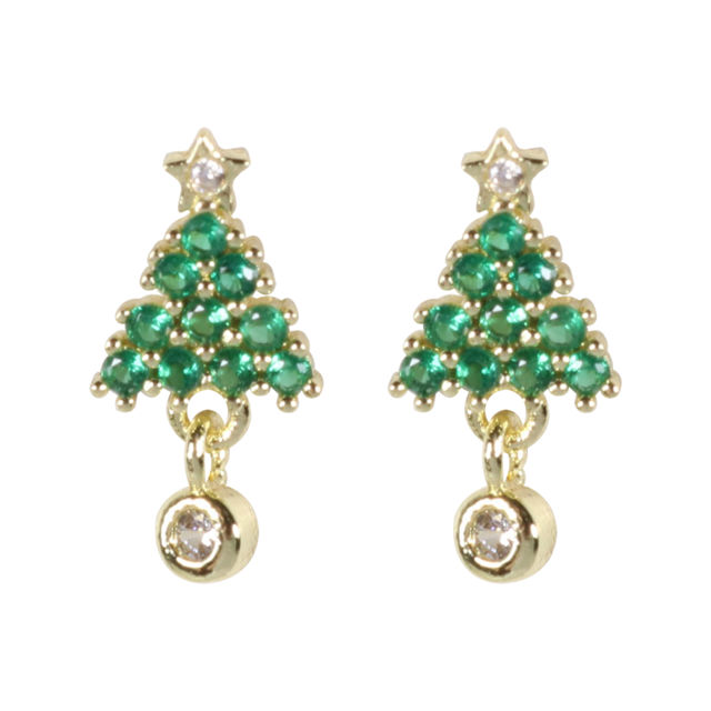 Wicked Sista Crystal Christmas Tree Stud Earrings Gold