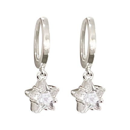 Wicked Sista Crystal Star Huggie Hoops Silver