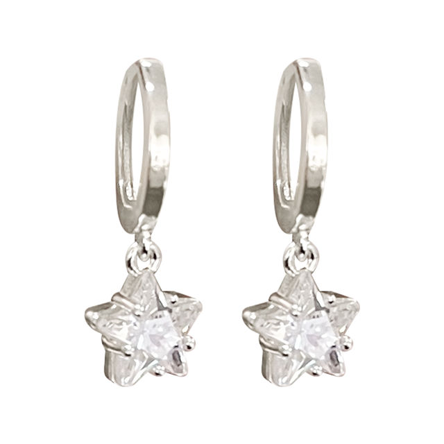Wicked Sista Crystal Star Huggie Hoops Silver