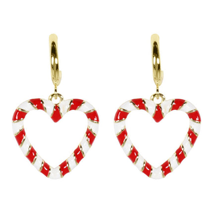 WS Heart Candy Cane Earrings Gold