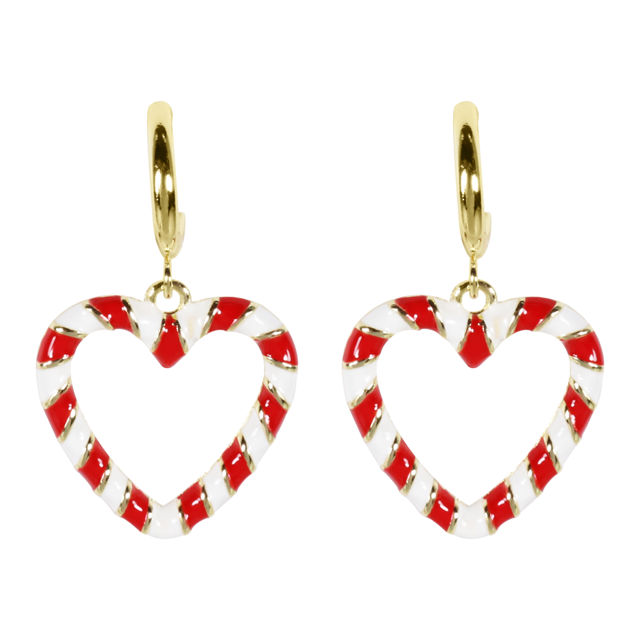 WS Heart Candy Cane Earrings Gold