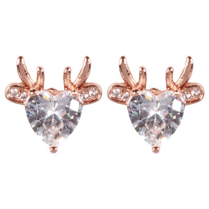 Wicked Sista Reindeer Heart Stud Earrings in Rose Gold
