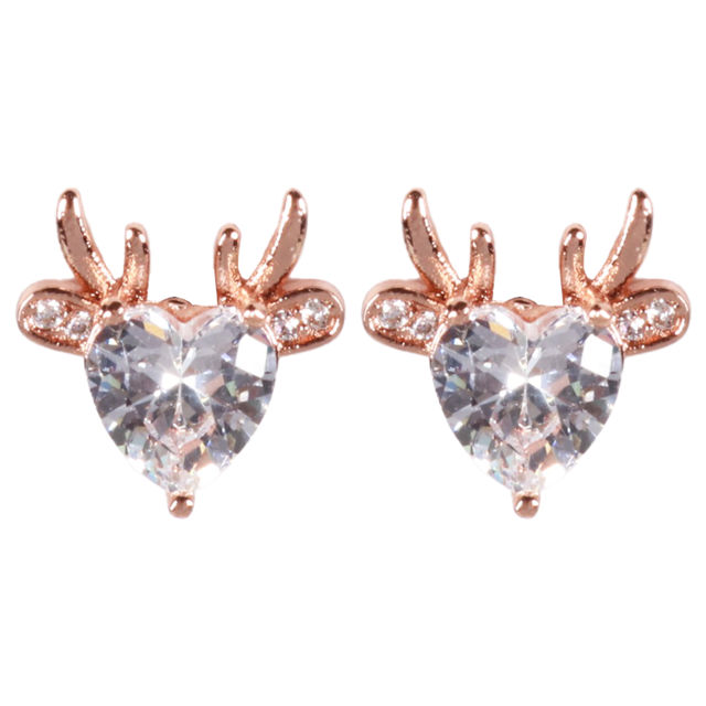 Wicked Sista Reindeer Heart Stud Earrings in Rose Gold