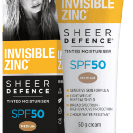 Invisible Zinc Sheer Defence SPF 50 Tinted Moisturiser 50g - OhYouLuckyDuck.com.au