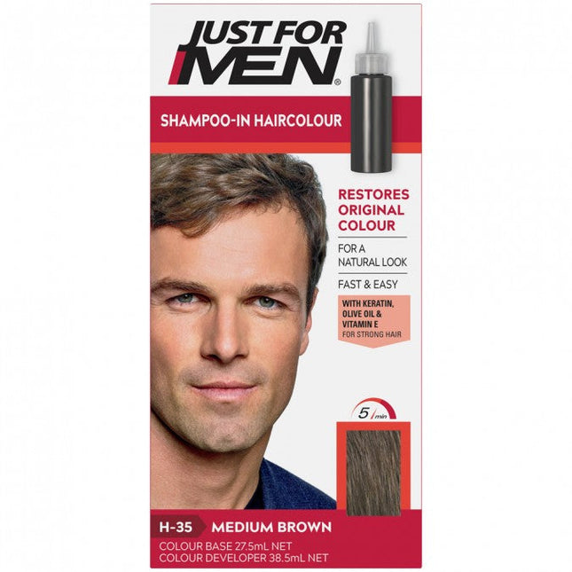 Just for Men Shampoo-in Hair Colour Medium Brown H-35 - OhYouLuckyDuck.com.au
