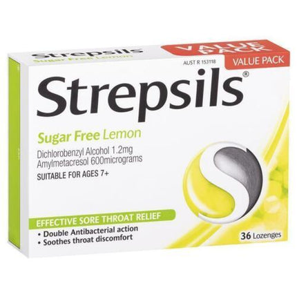 Strepsils Lemon Sugar free 36 Lozenges - OhYouLuckyDuck.com.au