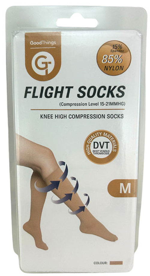 Good Things Knee High Flight Socks for Travel Beige Medium