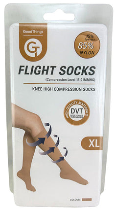Good Things Knee High Flight Socks For Travel Compression Beige Xl