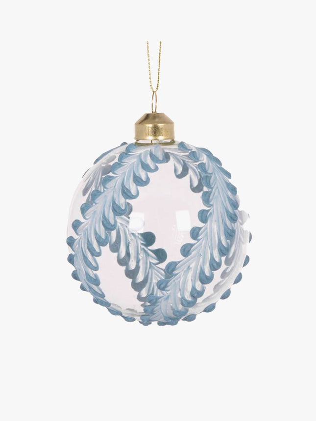 Intricate Piped Blue Fern Glass Christmas Bauble 10CM