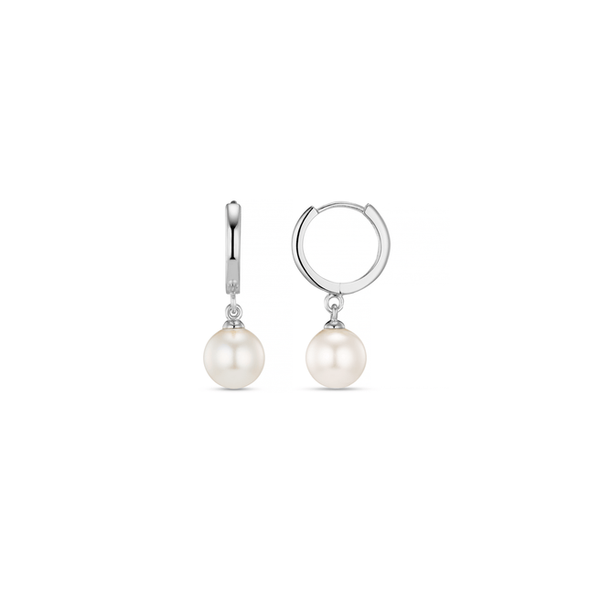 Sterling Silver Click Hoop With Pearl Drop Earrings