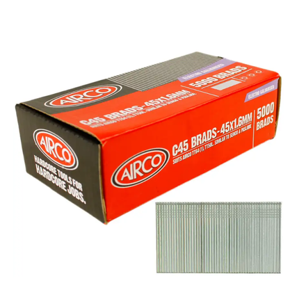 Airco C45 Brad Nails 1.6 x 45MM - Box of 5000