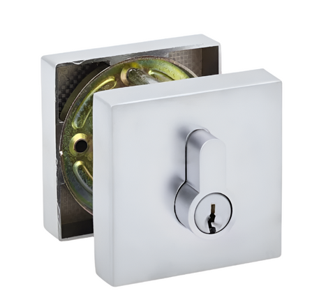 Deadbolt Cylinder Single Sq Plate Satin Chrome