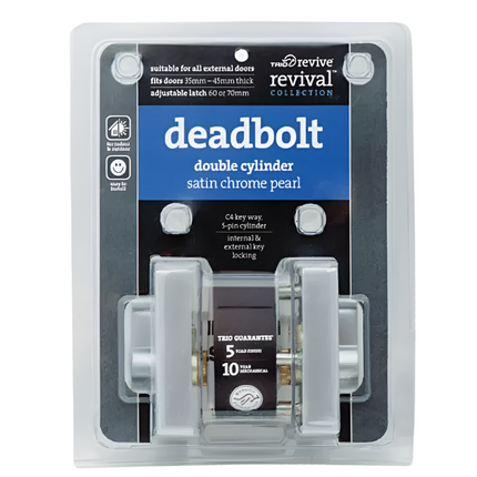 Deadbolt Cylinder Dbl Sq Plate Satin Chrome