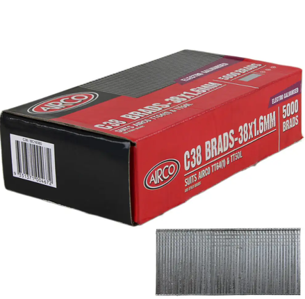 Airco C38 Brad Nails 38 x 1.6MM - Box of 5000