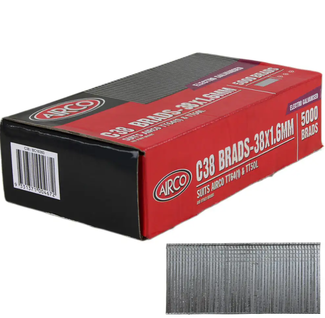 Airco C38 Brad Nails 38 x 1.6MM - Box of 5000