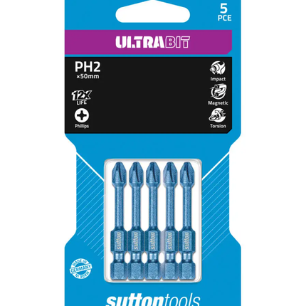 Sutton Tools Ultrabit Screwdriver Phillips PH2 x 50MM - 5 Pack