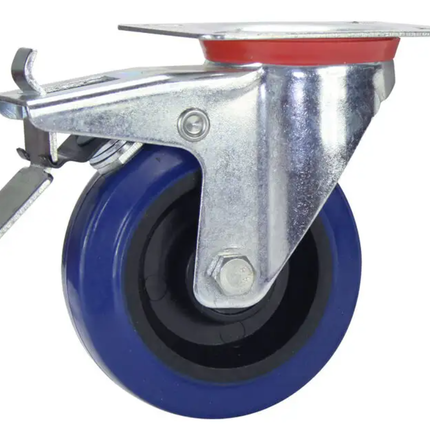 Cold Steel Rubber Swivel Castor with Brake Blue 100MM