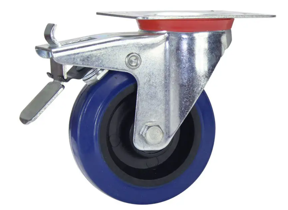 Cold Steel Rubber Swivel Castor with Brake Blue 100MM