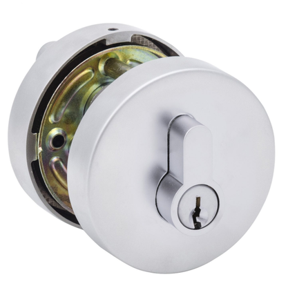 Deadbolt Cylinder Double Round Plate Satin Chrome