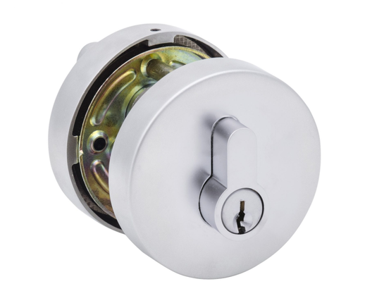 Deadbolt Cylinder Double Round Plate Satin Chrome