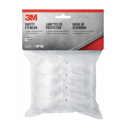 3M Basic Safety Glasses Grey Lens - 4 Pack