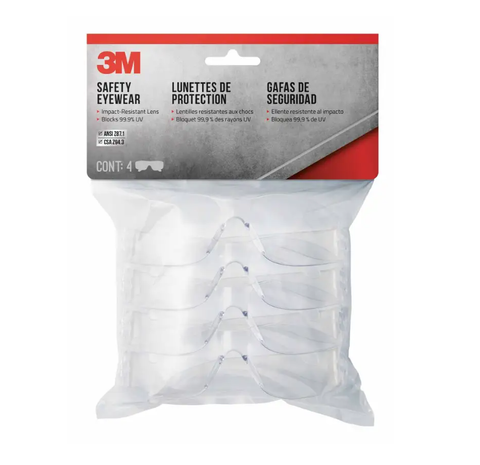 3M Basic Safety Glasses Grey Lens - 4 Pack