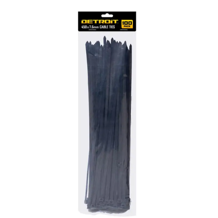 Detroit Standard Cable Tie Black 450 x 7.6MM - 100 Pack
