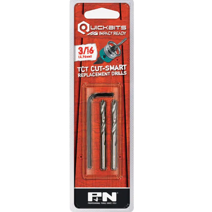 P And N Quickbits TCT Cut-Smart Replacement Drills with Hex Key 4.76MM - 2 Pack