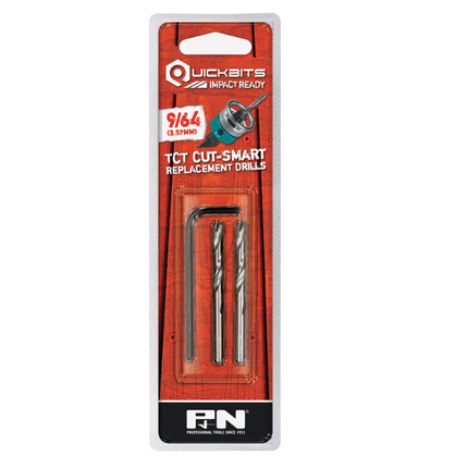 P And N Quickbits Impact Ready TCT Cut-Smart Replacement Drills 9/64 with Allen Key - 2 Piece
