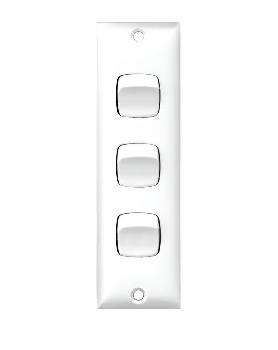 HPM Architrave Switch 3 Gang 10A White