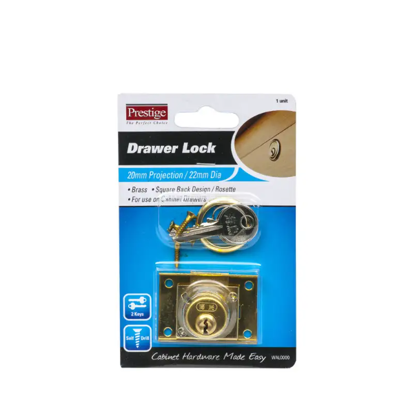 Prestige Drawer Lock Brass 20MM