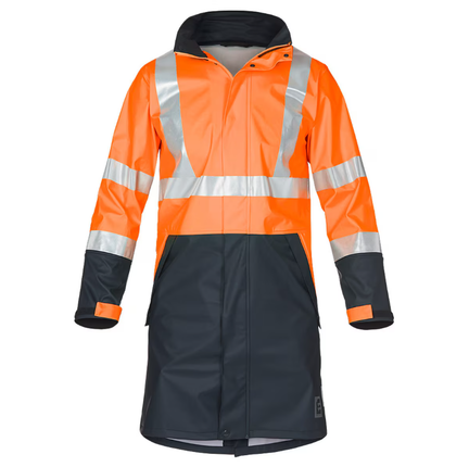 Eleven Workwear Hi -Vis PU H-Tape Rain Jacket Orange Navy