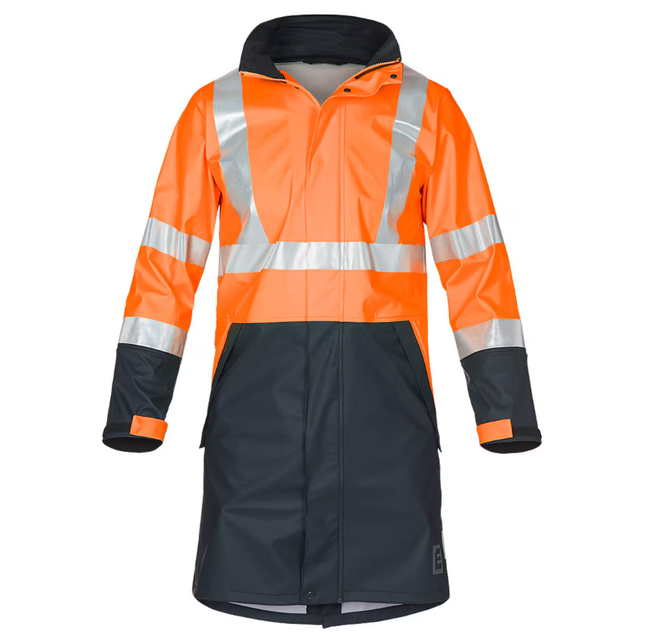 Eleven Workwear Hi -Vis PU H-Tape Rain Jacket Orange Navy