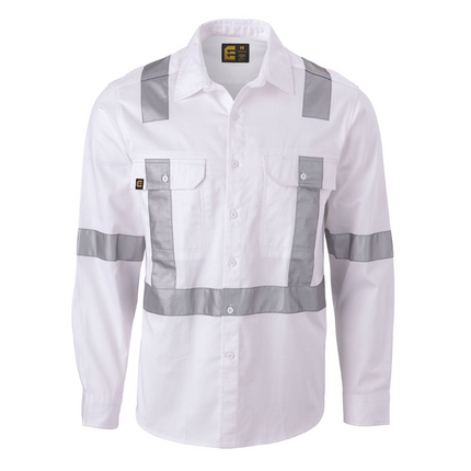 Eleven Workwear L/S Drill Shirt With X Tape White