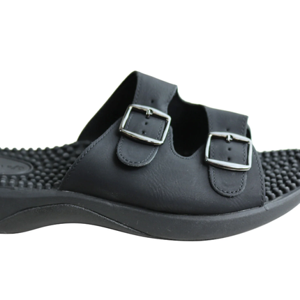 Homyped Womens Crest Massage Footbed Comfortable Slides Sandals Black 6